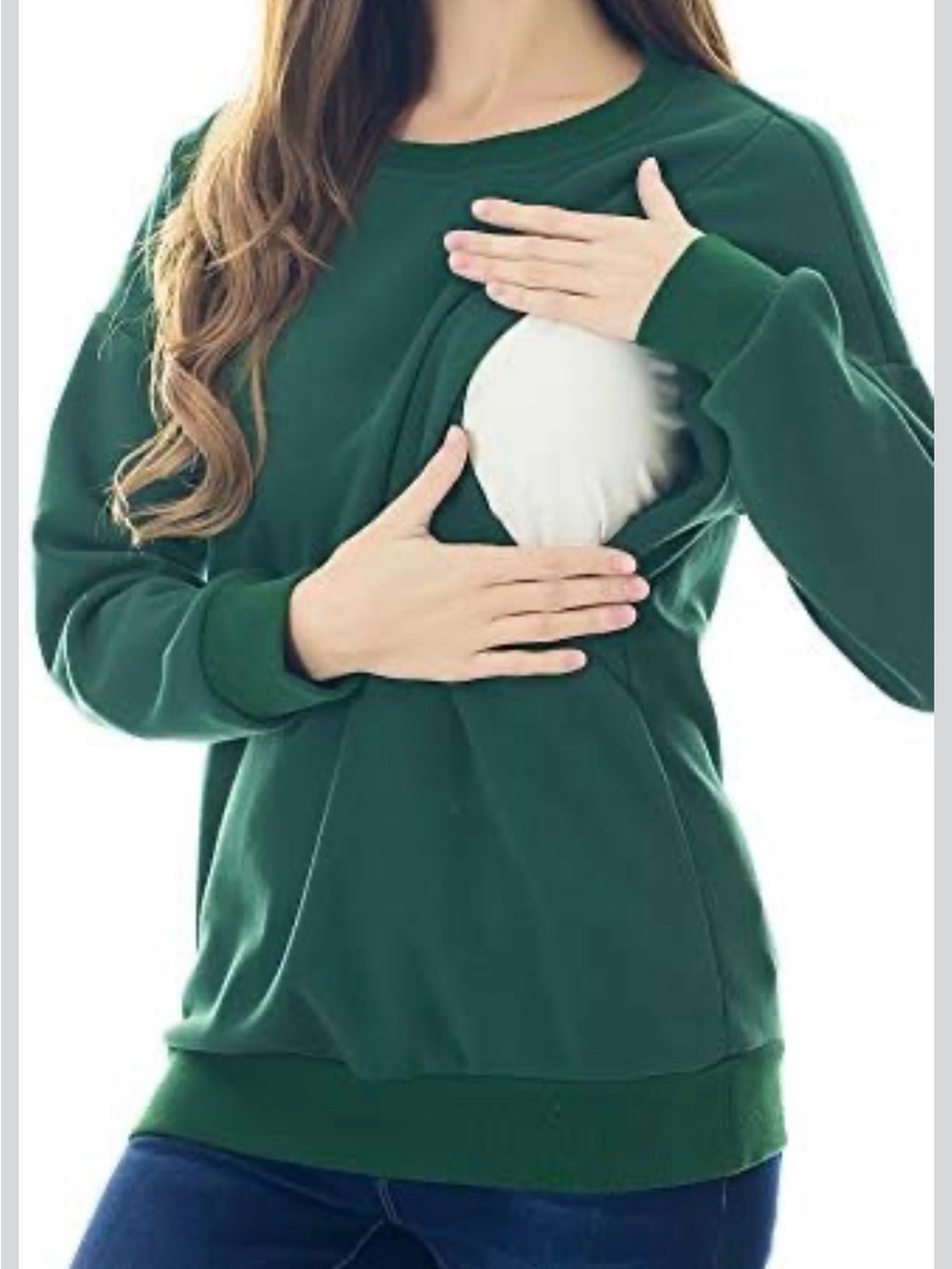 Women’s Dark Green Nursing Crewneck Pullover Sweater